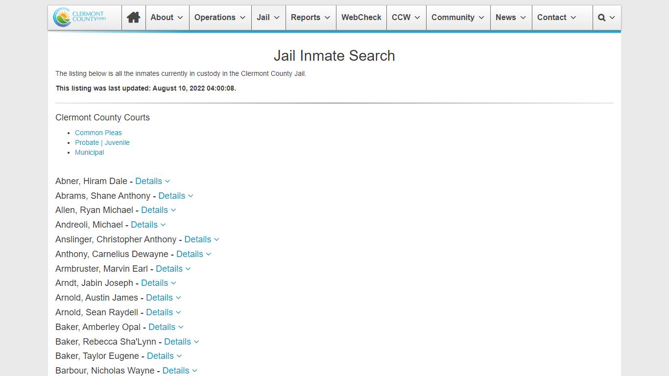 Jail Inmate Search | Clermont County Sheriff